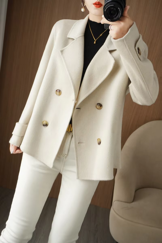 Turn Down Collar Elegant Solid Color Coat