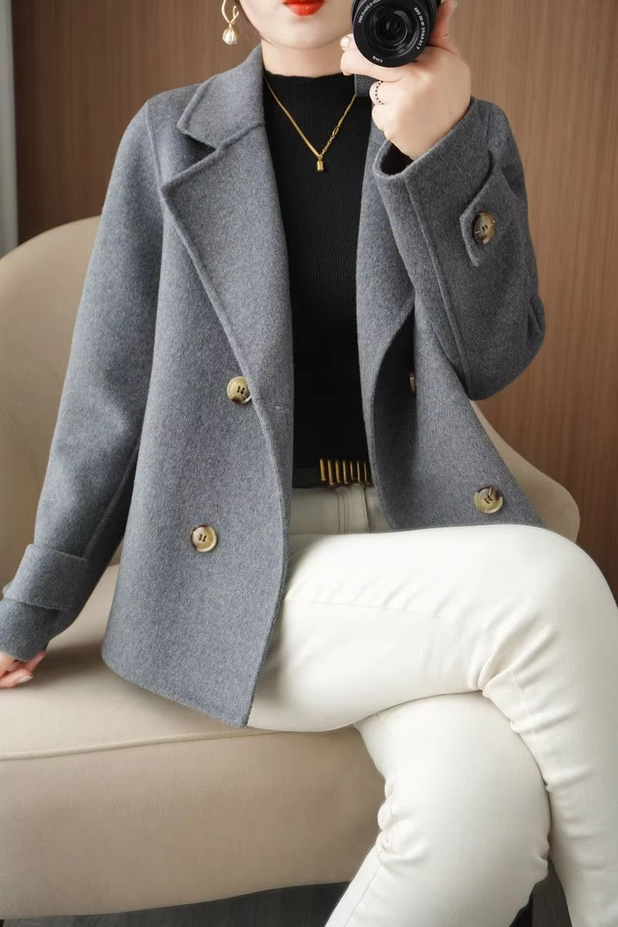 Turn Down Collar Elegant Solid Color Coat