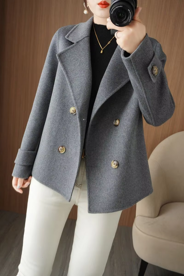 Turn Down Collar Elegant Solid Color Coat
