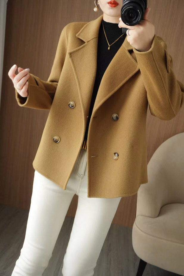 Turn Down Collar Elegant Solid Color Coat