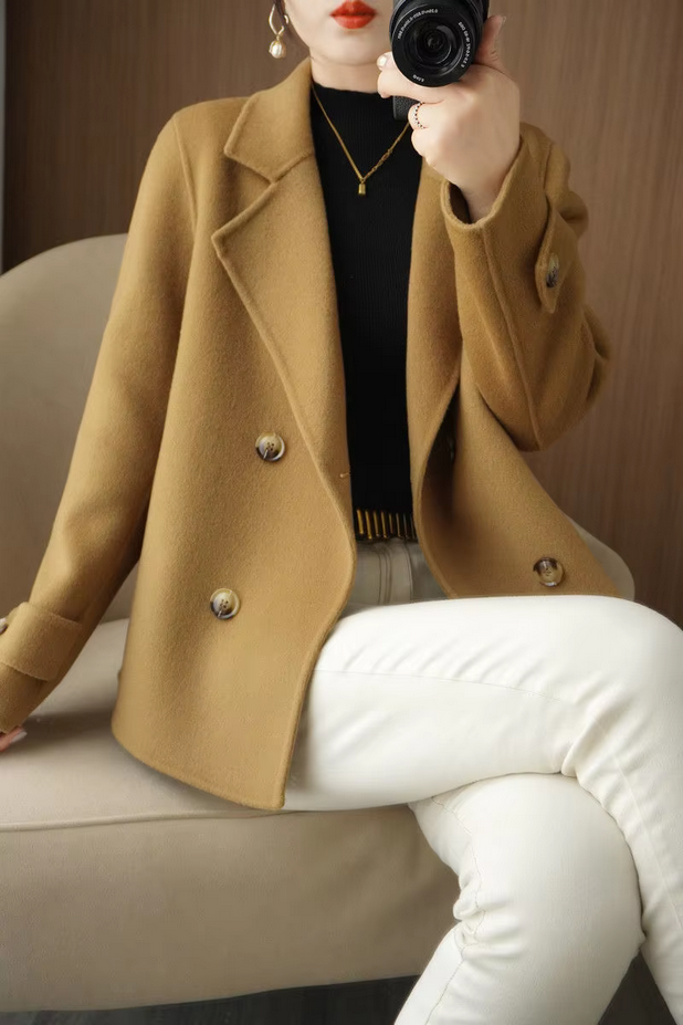 Turn Down Collar Elegant Solid Color Coat