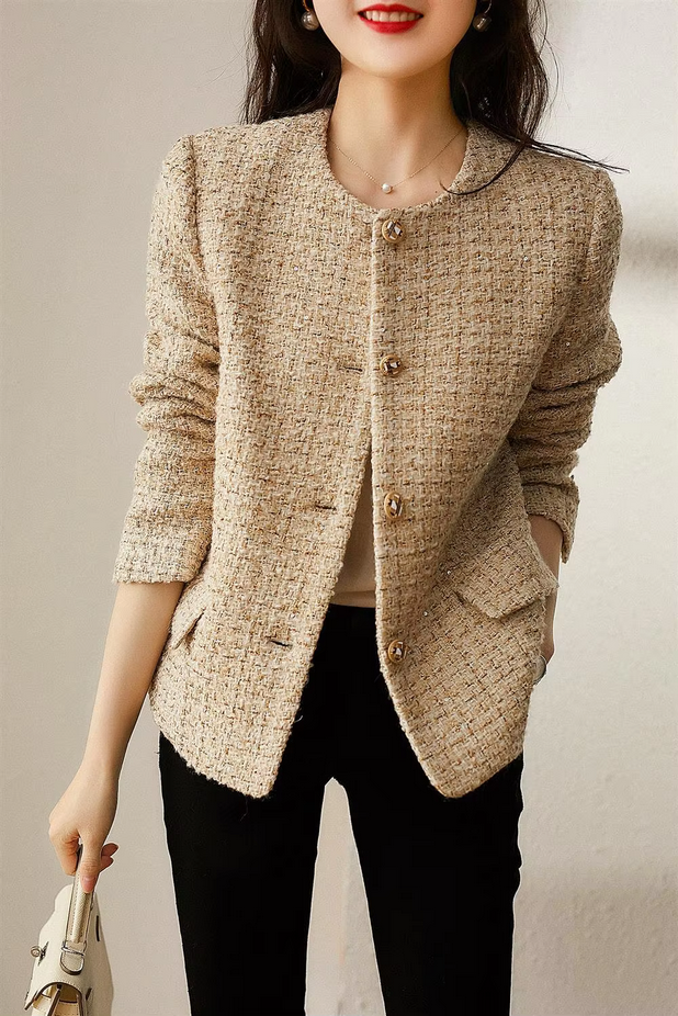 Chic Khaki Tweed Coat