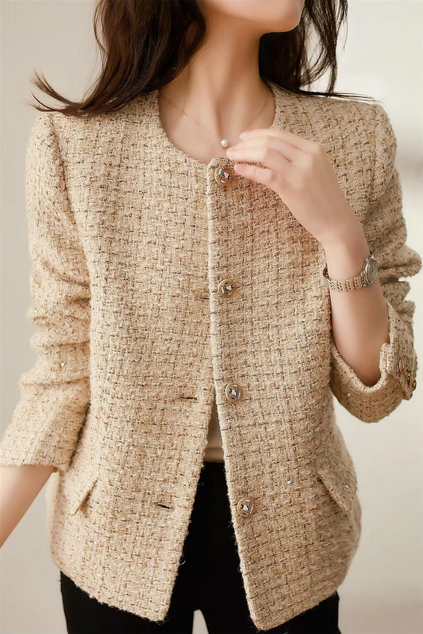 Chic Khaki Tweed Coat