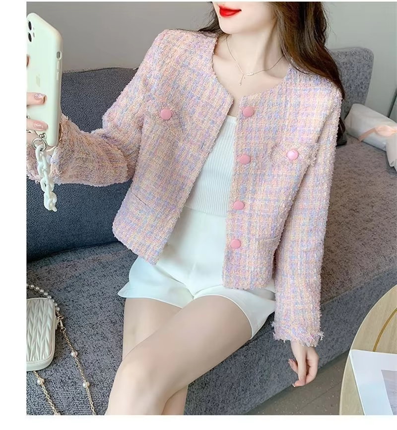 Cute Pink Tweed Women&#39;s Coat