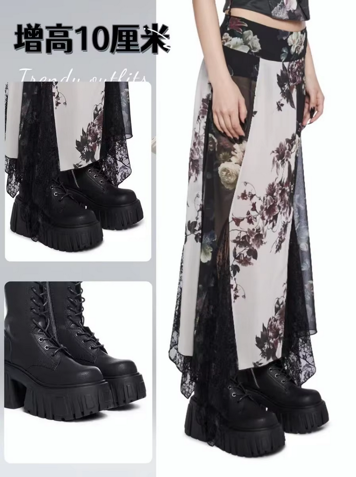 10cm Thick-Soled British Style Punk Fashion Platform Black Boots