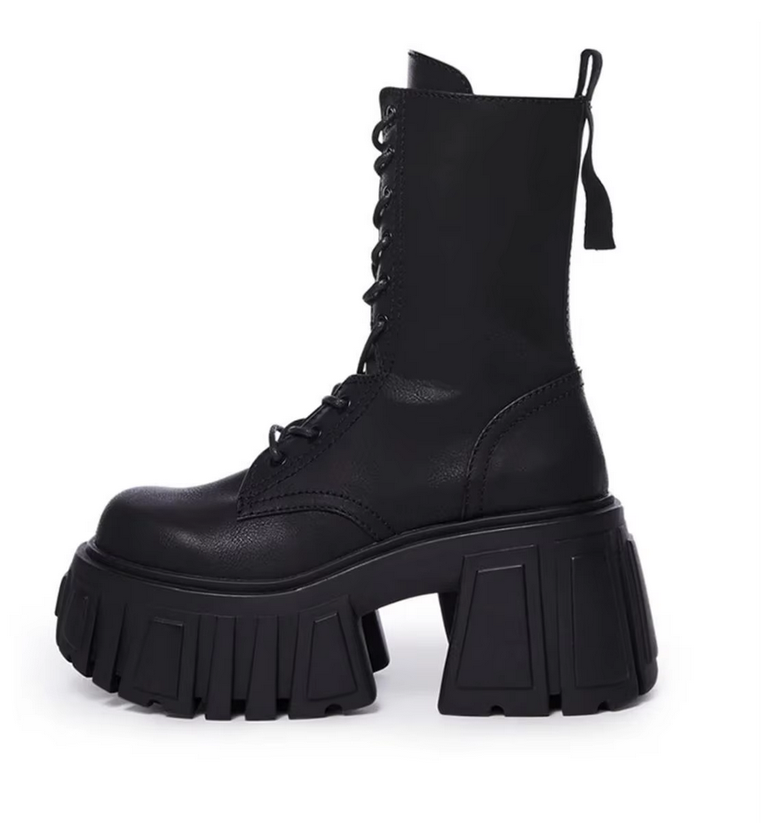 10cm Thick-Soled British Style Punk Fashion Platform Black Boots