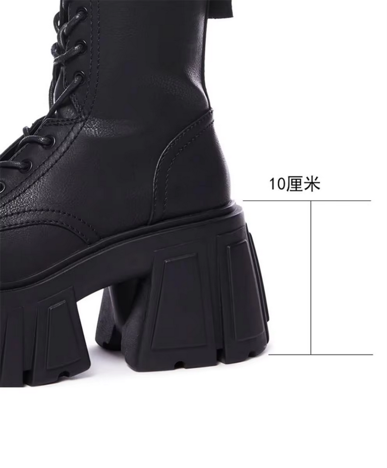 10cm Thick-Soled British Style Punk Fashion Platform Black Boots