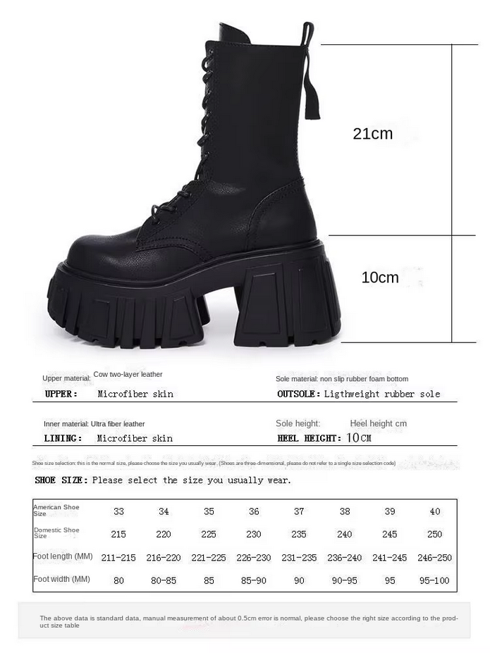 10cm Thick-Soled British Style Punk Fashion Platform Black Boots
