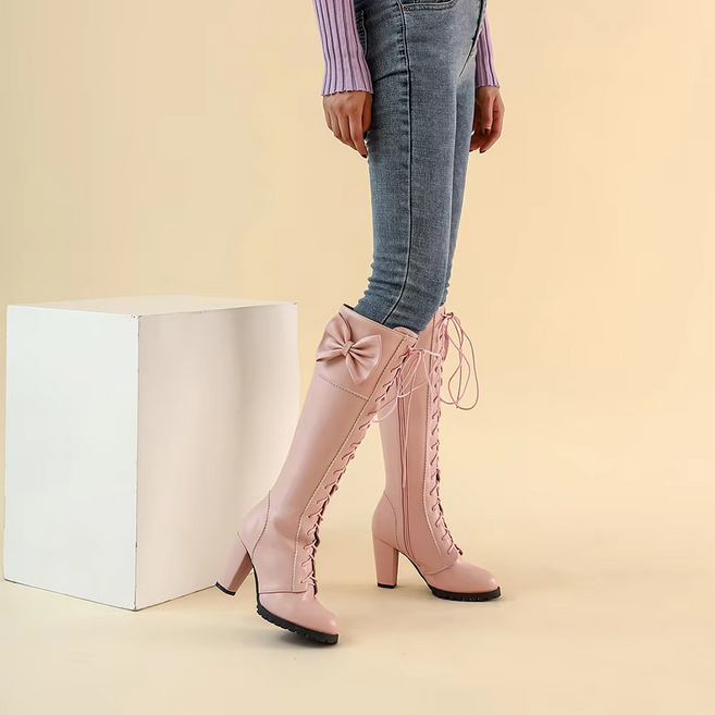 Sweet Bow Women Knee High Boots PU Leather