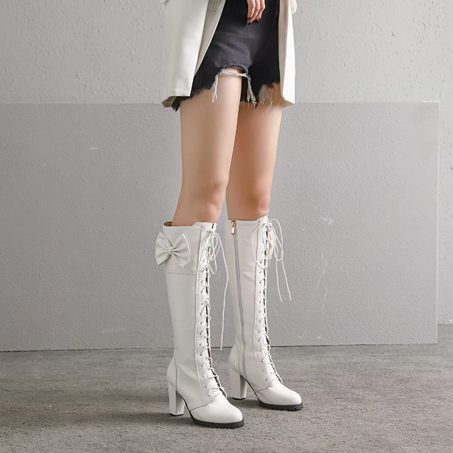 Sweet Bow Women Knee High Boots PU Leather
