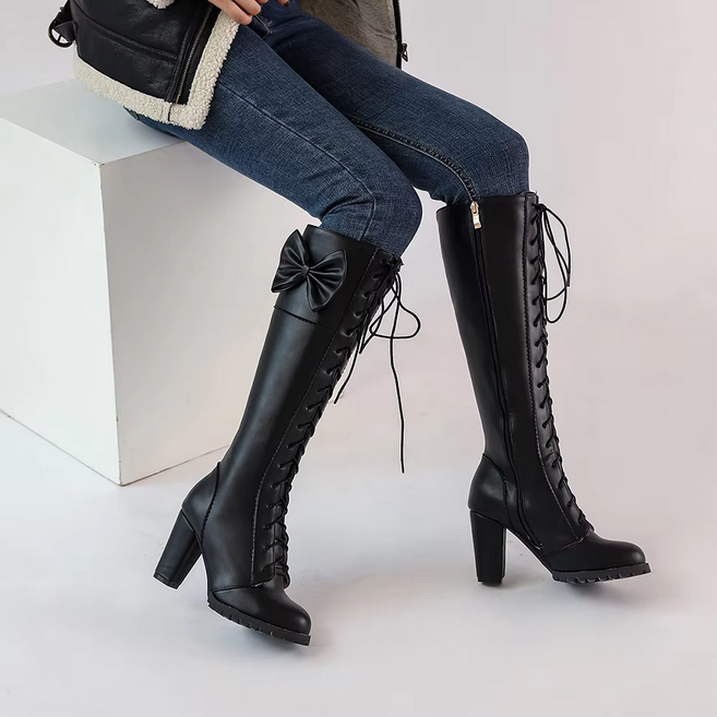 Sweet Bow Women Knee High Boots PU Leather