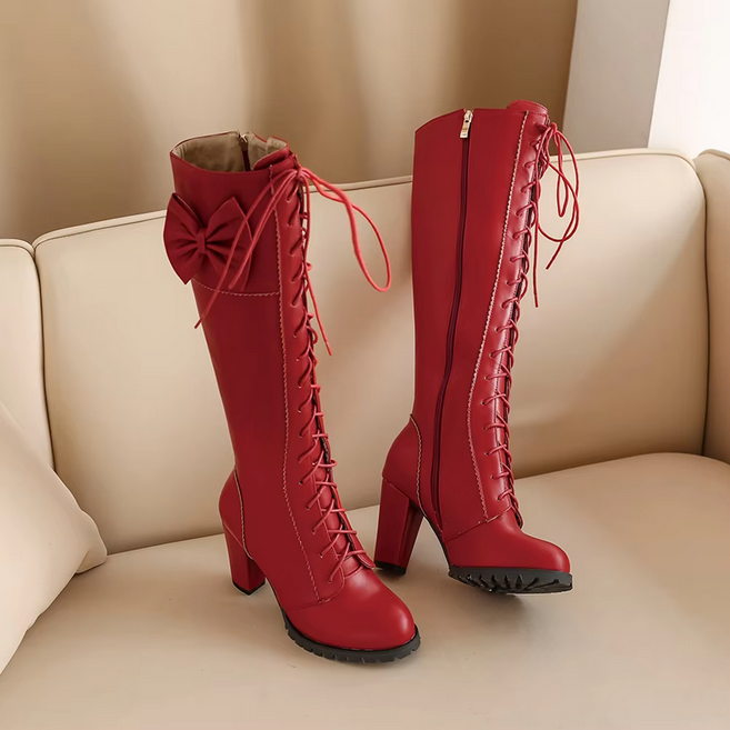 Sweet Bow Women Knee High Boots PU Leather