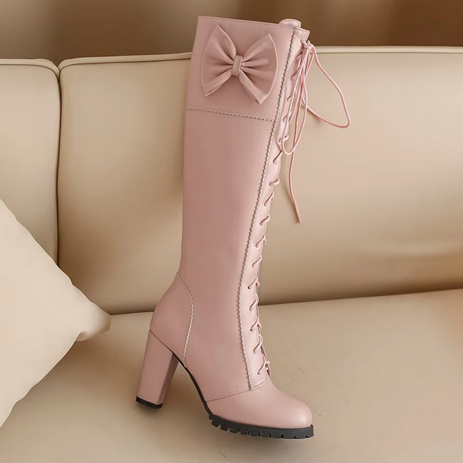 Sweet Bow Women Knee High Boots PU Leather