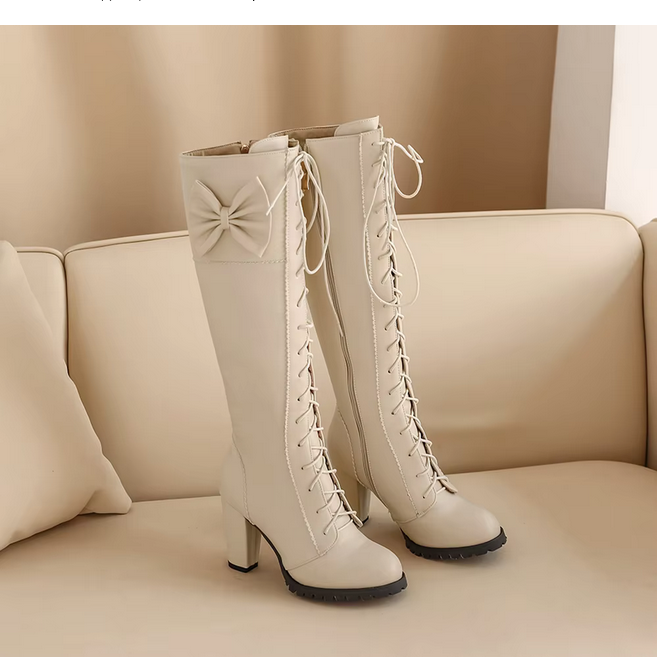 Sweet Bow Women Knee High Boots PU Leather