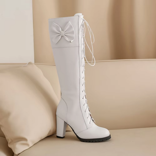 Sweet Bow Women Knee High Boots PU Leather