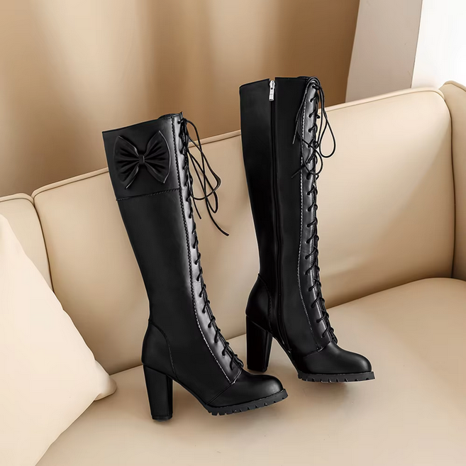 Sweet Bow Women Knee High Boots PU Leather