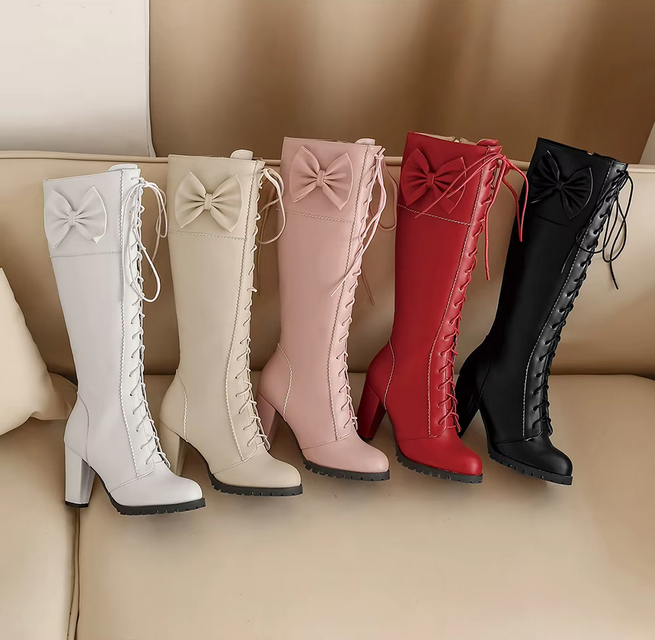 Sweet Bow Women Knee High Boots PU Leather