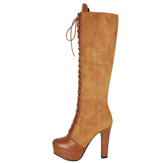 Vintage Retro Lace Up Knee High Boots
