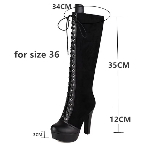 Vintage Retro Lace Up Knee High Boots