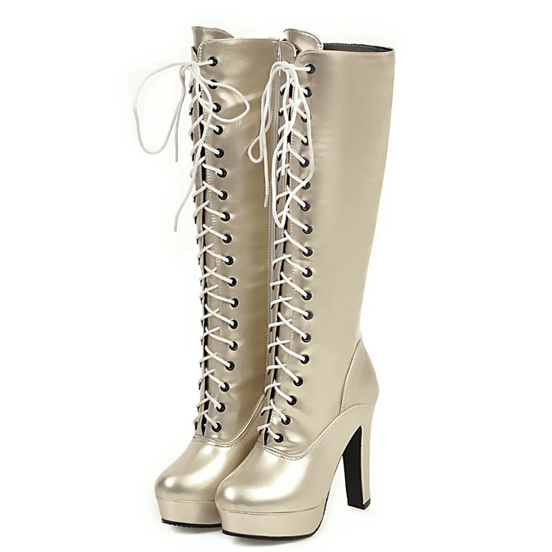 Lace Up Knee High Platform Boots