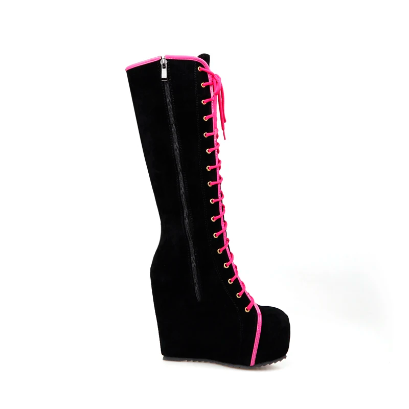 Platform Lace up Fashion Knee High Boots