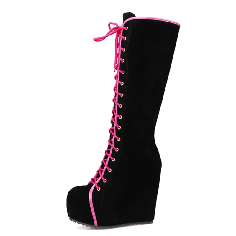 Platform Lace up Fashion Knee High Boots