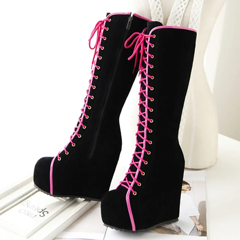 Platform Lace up Fashion Knee High Boots