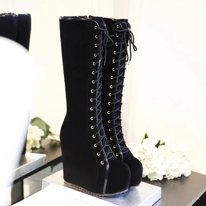 Platform Lace up Fashion Knee High Boots