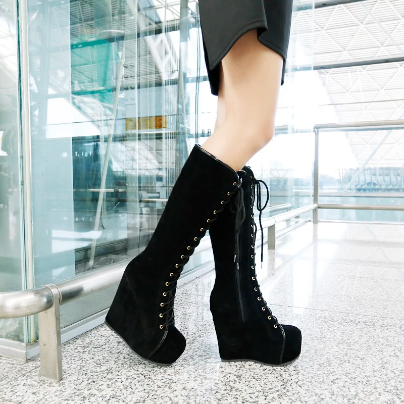 Platform Lace up Fashion Knee High Boots