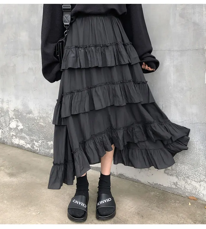 Goth Lolita Summer High Waisted Asymmetrical Hem Skirt