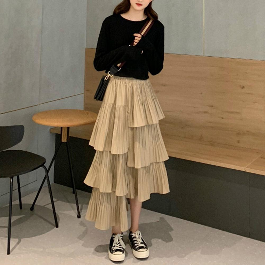 Layered High Waist Long Skirt
