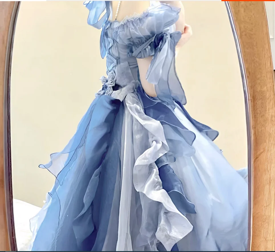 Gorgeous Blue Ruffled Princess Style Lolita Dress