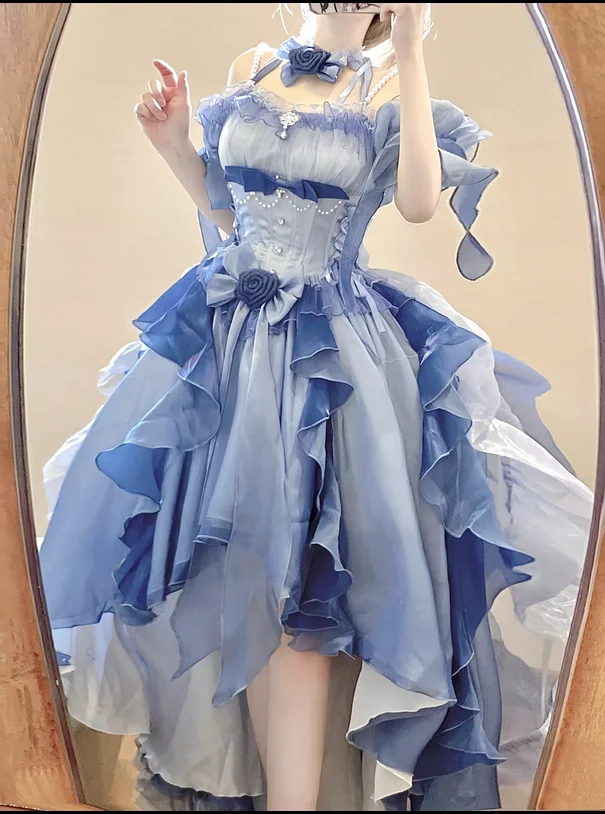 Gorgeous Blue Ruffled Princess Style Lolita Dress