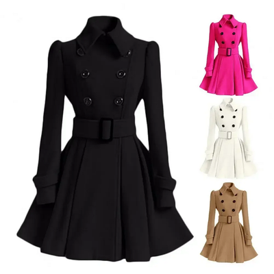 Elegant Thick Midi Length Double-breasted Overcoat