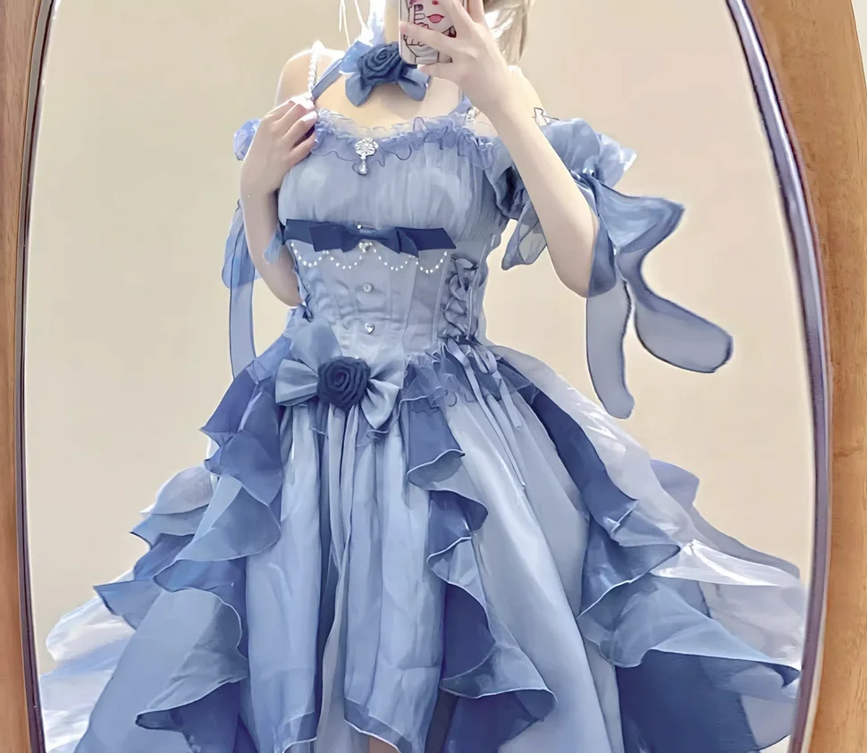 Gorgeous Blue Ruffled Princess Style Lolita Dress