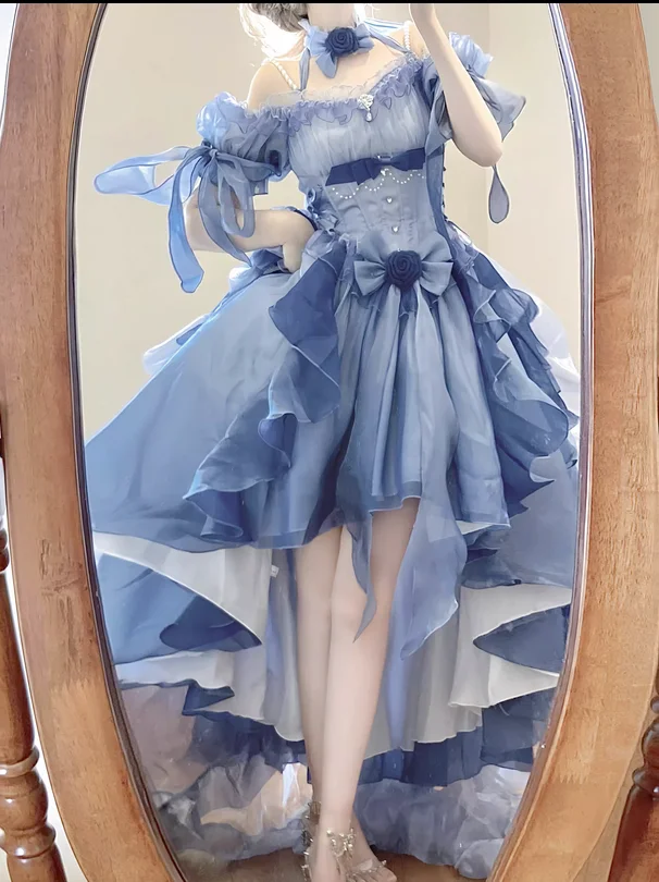 Gorgeous Blue Ruffled Princess Style Lolita Dress