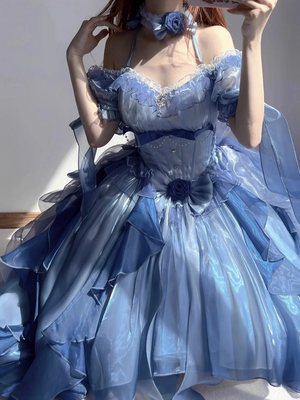 Gorgeous Blue Ruffled Princess Style Lolita Dress