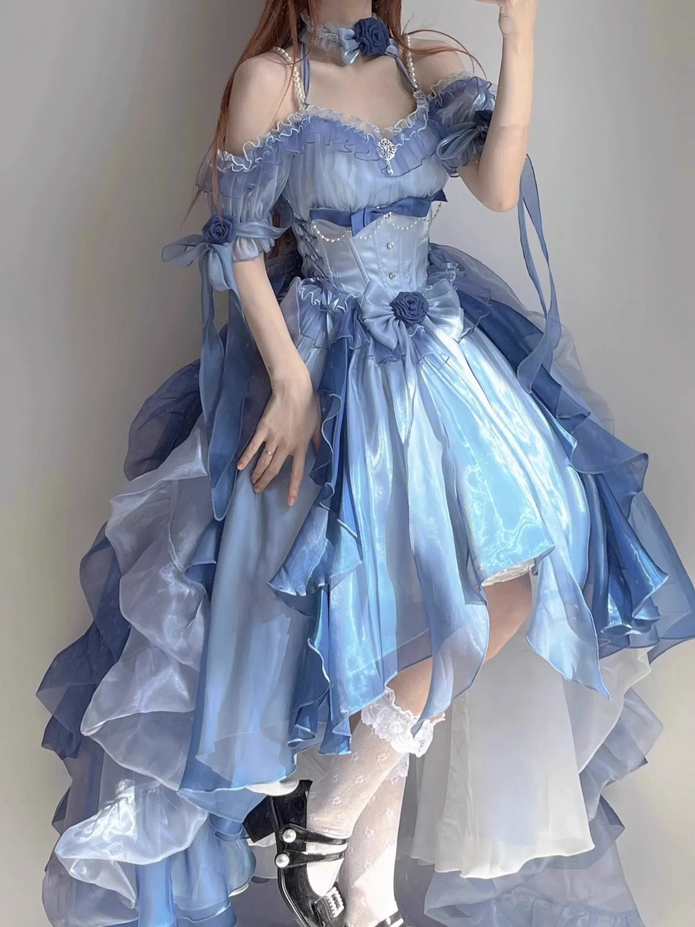 Gorgeous Blue Ruffled Princess Style Lolita Dress