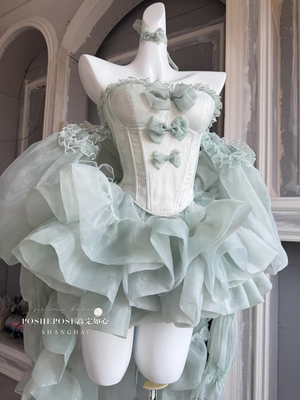 Strapless Bowknot Sweet Fairy Organza Dress with Trailing