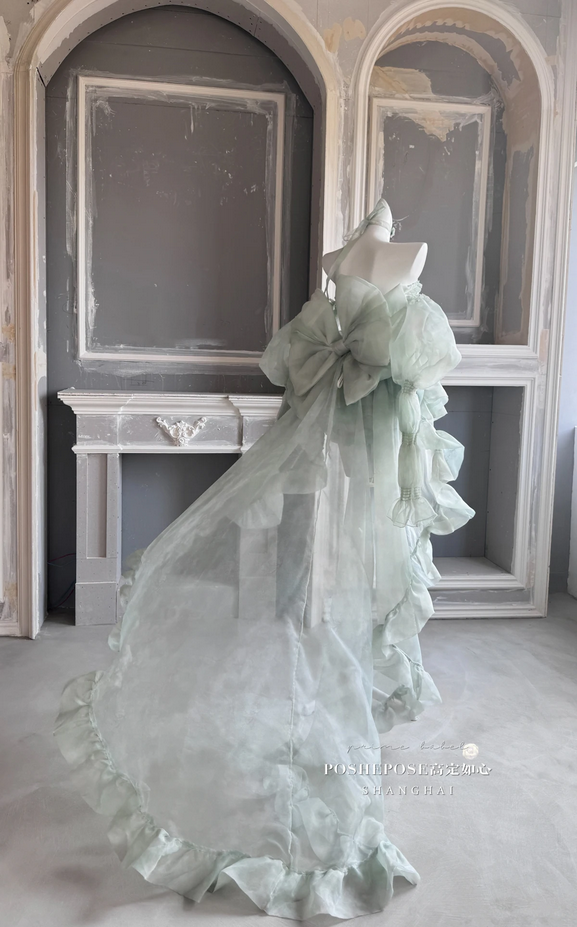 Strapless Bowknot Sweet Fairy Organza Dress with Trailing