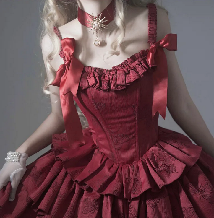Wine Red  Princess Spaghetti Strap Ball Gown Dress