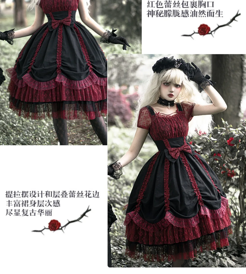Gothic Lolita Style Lace Dress with Bow