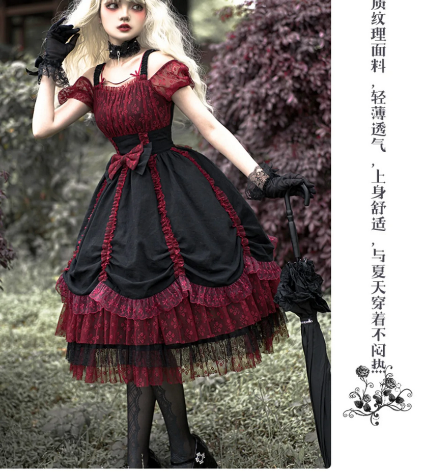 Gothic Lolita Style Lace Dress with Bow