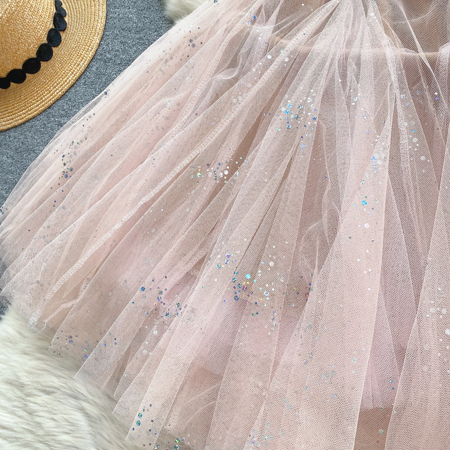 Chic Spaghetti Strap Glitter French Party Dress