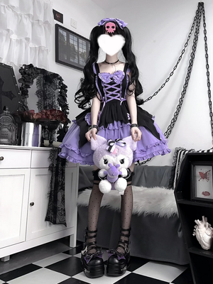 Kawaii Girl Purple and Pink Ruffled Dress with Bow