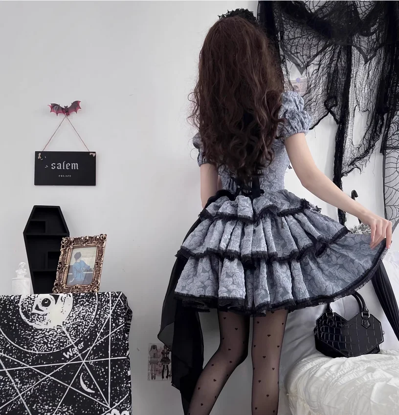 Elegant Flower Ruffles Lace Gothic Dress