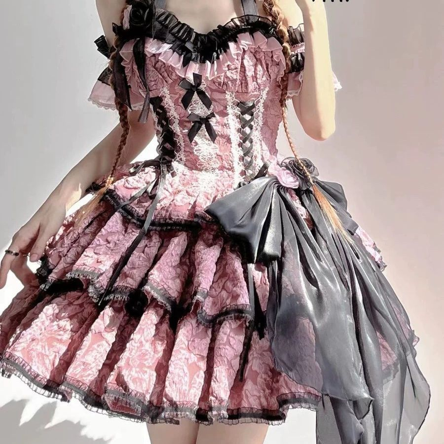 Elegant Flower Ruffles Lace Gothic Dress