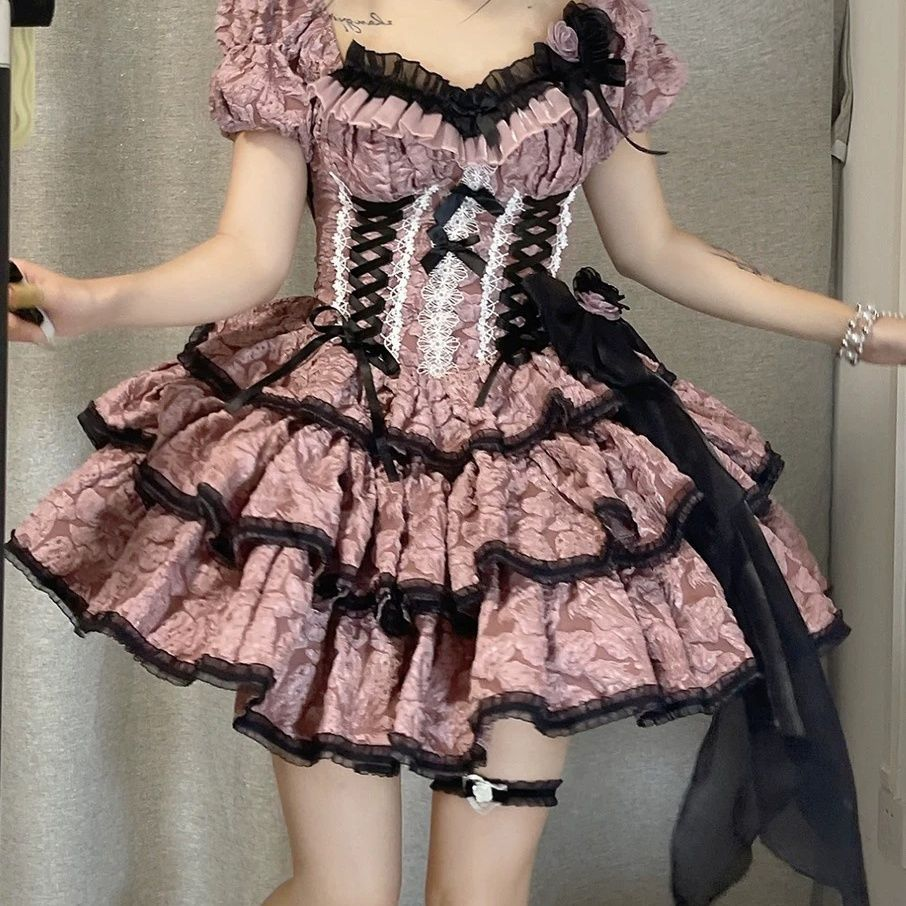 Elegant Flower Ruffles Lace Gothic Dress