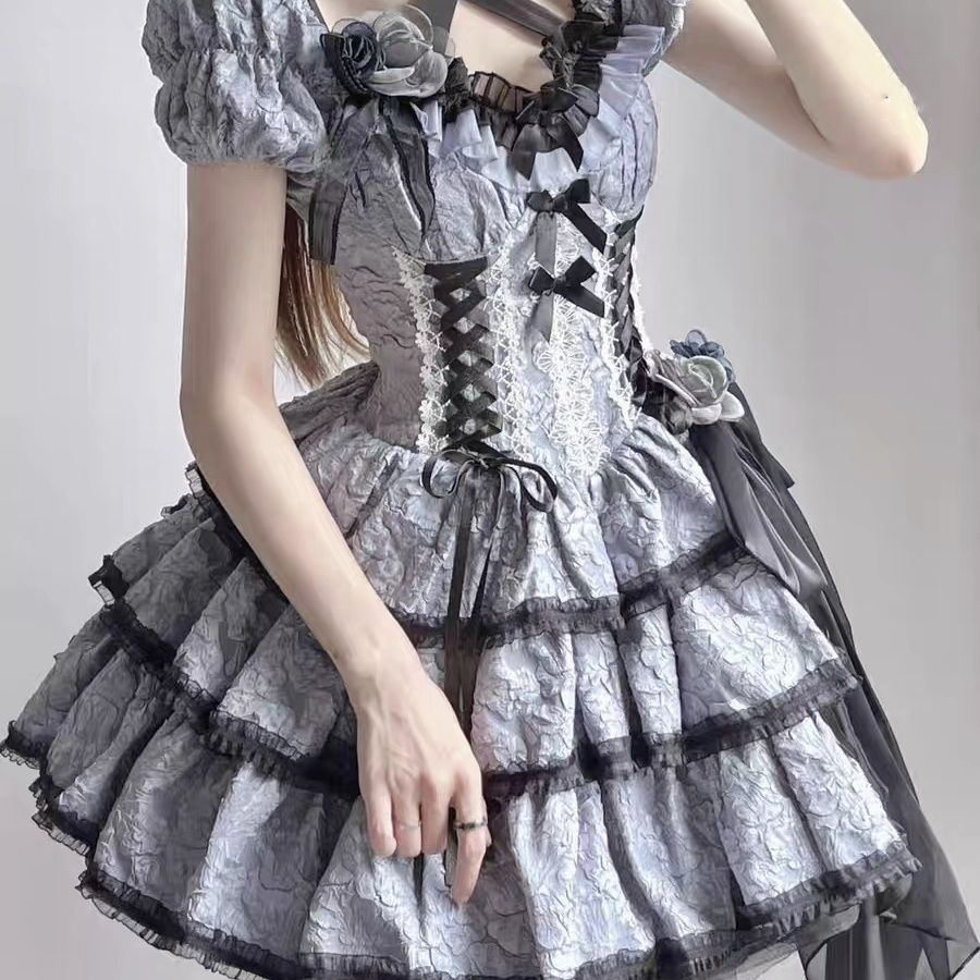 Elegant Flower Ruffles Lace Gothic Dress