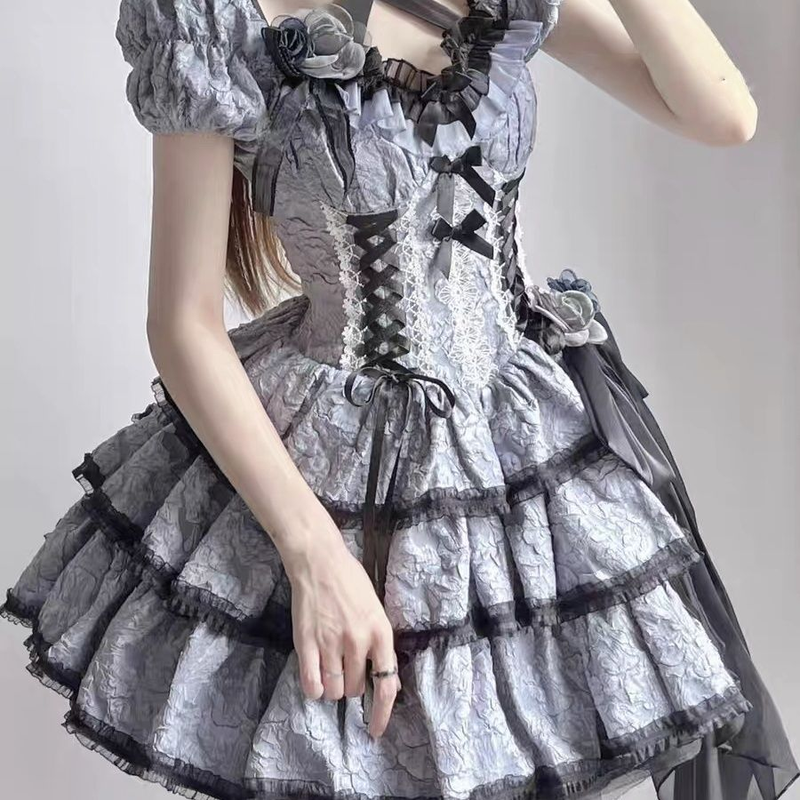 Elegant Flower Ruffles Lace Gothic Dress